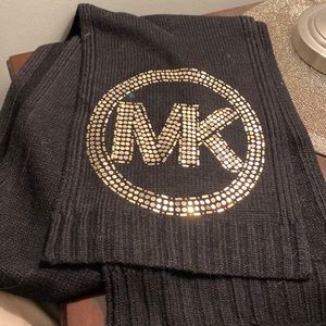 Michael Kors black scarf with gold studded MK detail